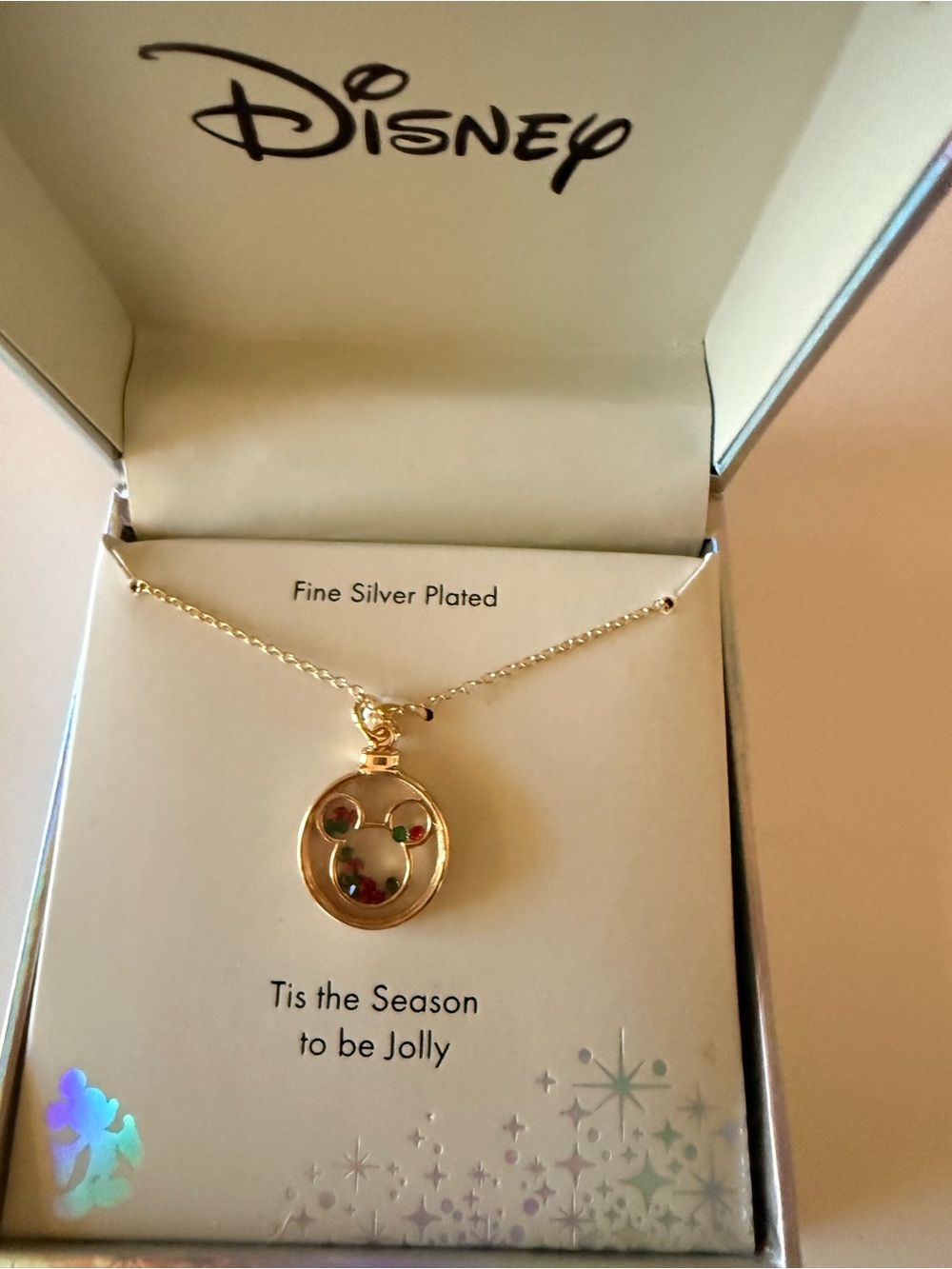 Disney Gold-Tone Mickey Pendant Necklace with Red and Green Accents